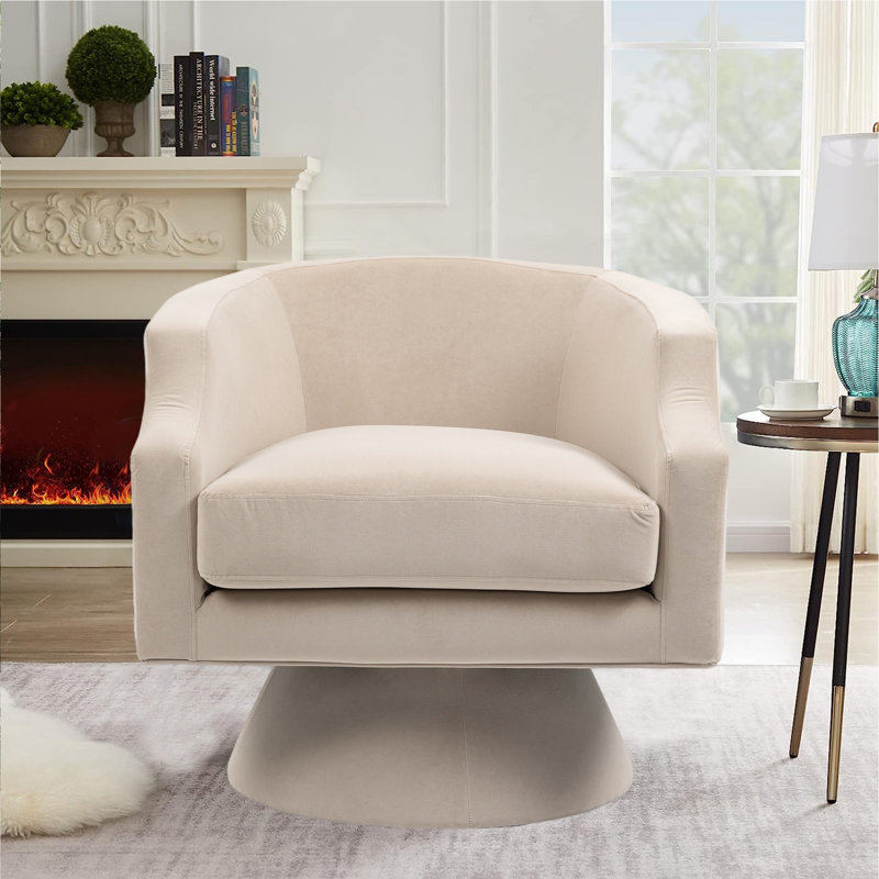 Fauteuil demi-tonneau pivotant en velours de 29,52 po Makeshia, Velours beige