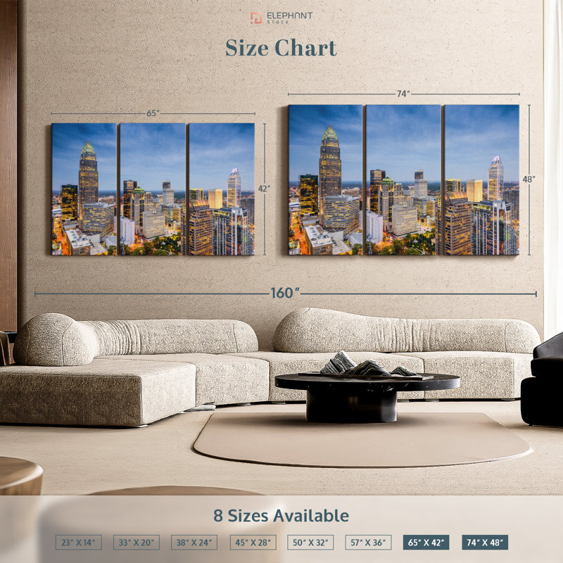 «Charlotte Uptown Skyline» sur toile, H 48 po x l 74 po