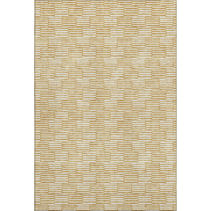 Premium Machine Washable Prisco Gold Rug, Rectangle 10' x 14'