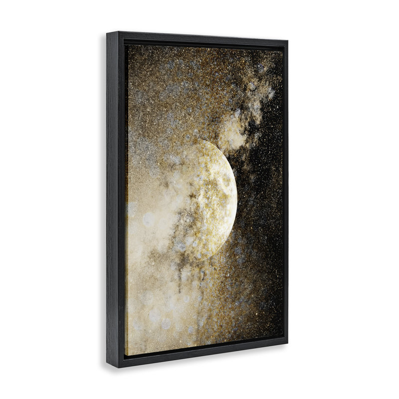 Cadre flottant étoile pleine lune nébuleuse, design par Gemma Bardot, Cadre flottant noir de jais, H 25 po x l 17 po
