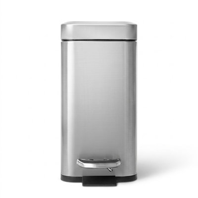 Home Zone Living 1.3 Gallon Slim Stainless Steel Trash Can with Step-On Pedal and Soft-Close Lid