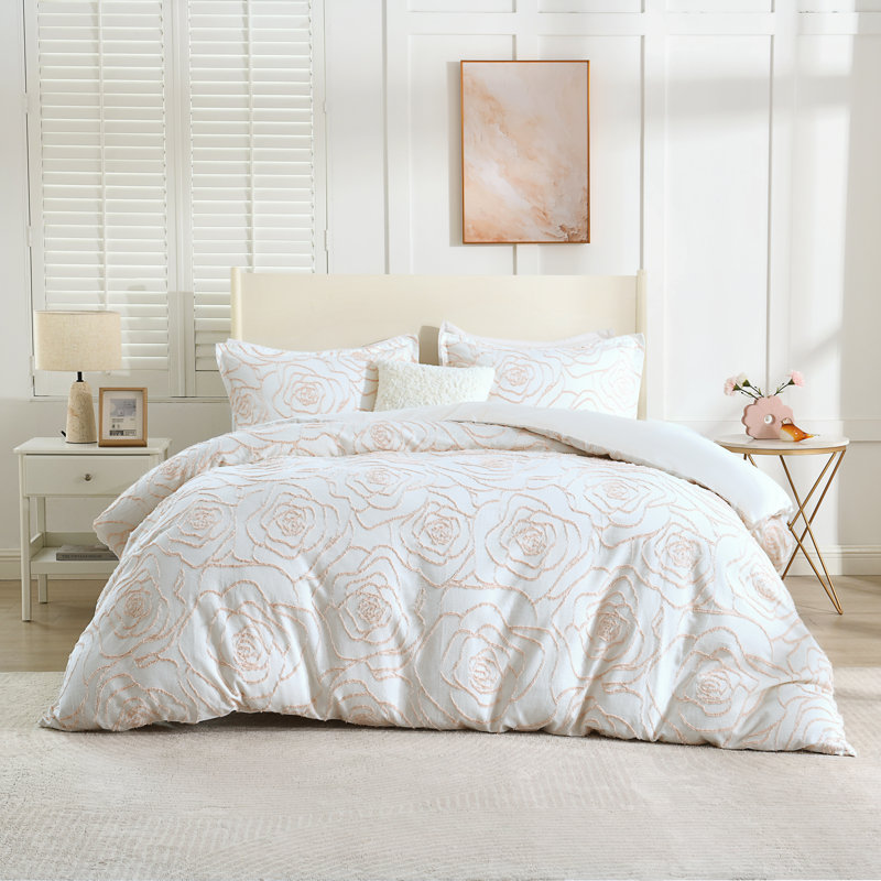 Ensemble de housse de couette rose à motif de roses - très grand, Housse de couette très grand et 2 très grandes t