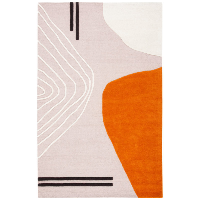 Tapis ivoire / rose clair en laine fait à la main Felipe, Rectangle de 5 pi x 8 pi