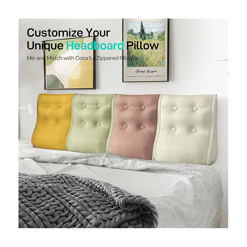 Sit-up Back Comfort Contour Wedge Pillow with Zipper Connector Headboard Velvet Reading Pillows for Sitting up In Bed Sofa Backrest Lumbar Support Cushion Compression