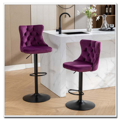 Swivel Velvet Barstools Adjusatble Seat Height