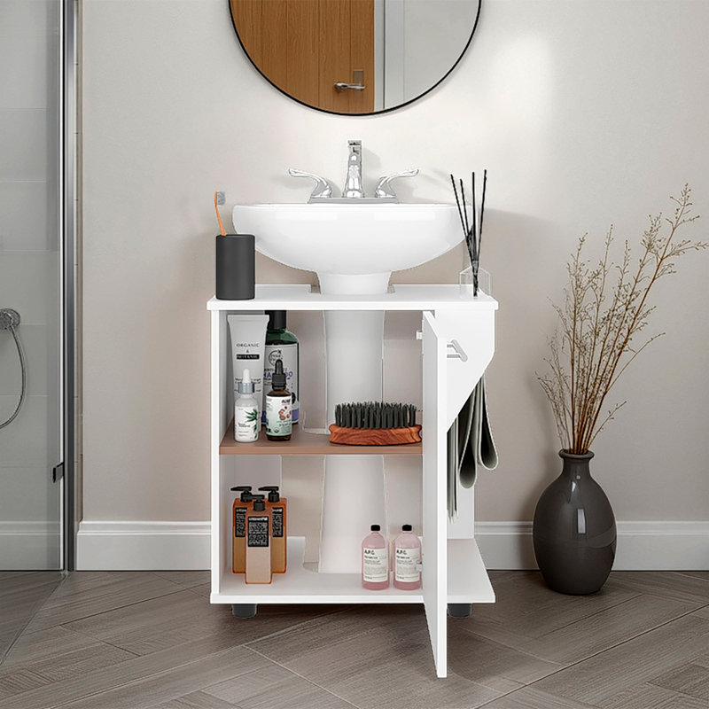 Armoire de rangement blanche sous l'évier avec deux tablettes, White