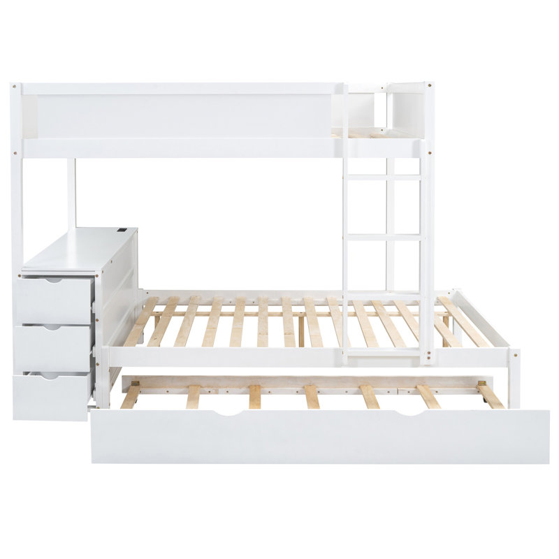 Lit superposé blanc avec lit gigogne simple, bureau de rangement - option de chambre à coucher pour adultes