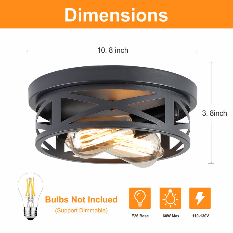 10.8 In. Farmhouse Black Flush Mount Ceiling Light Fixture with Turnable Light Cap (1-Pack), 1