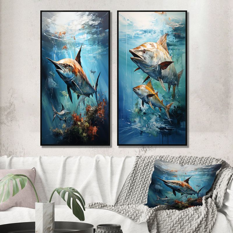 «Fishing Majestic Marlins» - 2 pièces, H 40 po x l 40 po, Cadre noir
