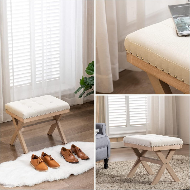 Oketa Upholstered Linen and Foam Padding Footstool