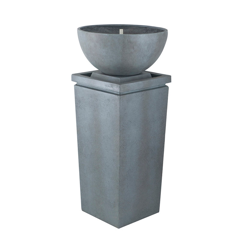 Polyresin Gray Zen Bowl Water Fountain, 44.5" H x 20.9" W x 20.9" D