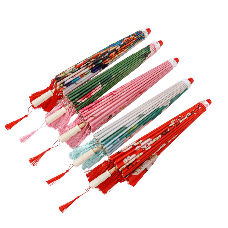 Classic Chinese Art Asian Style 33" Silk Parasol Umbrella With Tassels For Wedding Parties, Photography, Costumes, Cosplay, Decoration And Other Events - White With Peacock