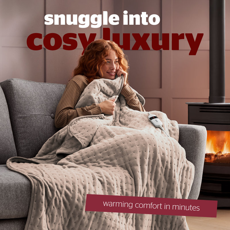 Silentnight Comfort Control Heated Throw Super-soft with 9 Settings Over Blanket, Natural
