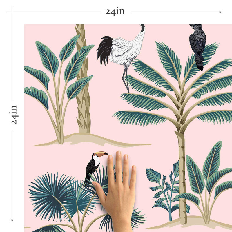Carreau de papier peint adhésif 24 po Birds, L 126 po x l 24 po