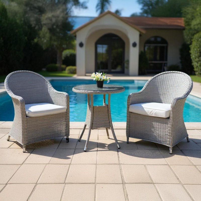 Shatchi Patio Dining Set with, 70cm H x 60cm W x 60cm D, 2
