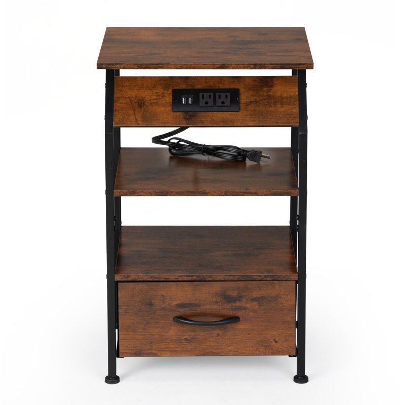 Table de chevet avec option de recharge, brun rustique - amplement d'espace pour les accessoires de chambre à coucher et pièce pratique
