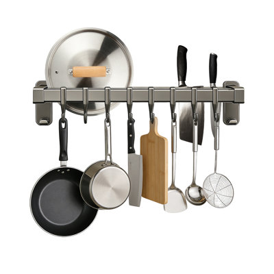 Adhesive Wall Mounted Pot Pan Rack Kitchen Wall Mounted Organizer Storage Rack With 8 Hooks