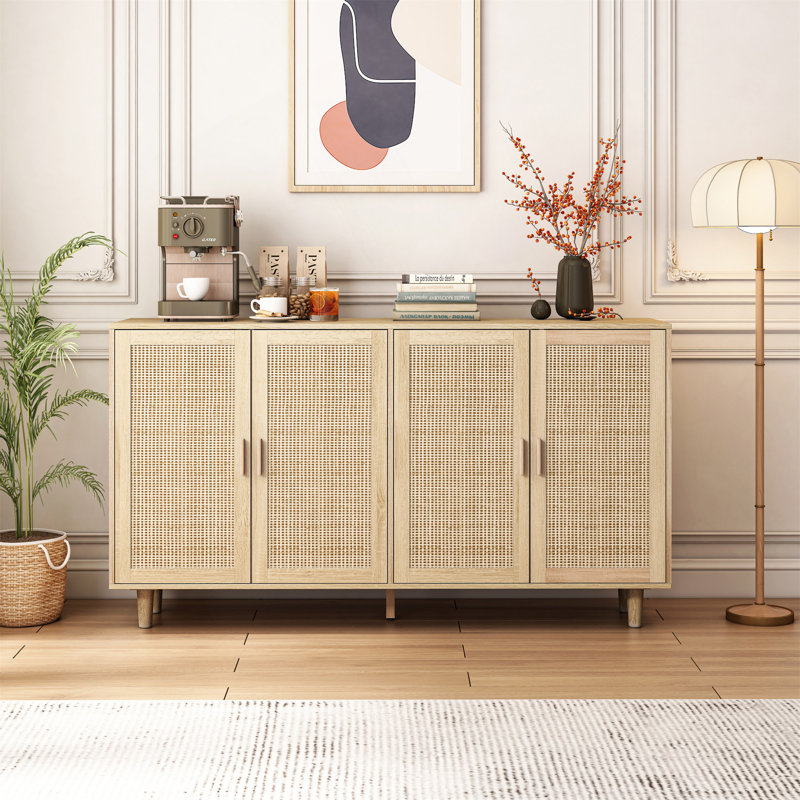 Armoire de rangement élégante et fonctionnelle en rotin à 4 portes, Naturel