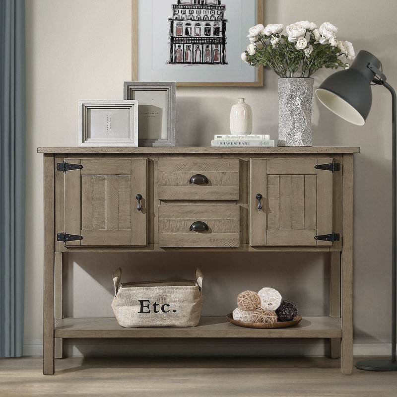Retro 48.3" Sideboard,Entryway Table,Console Table,Sideboards Buffet Table with Bottom Shelf, Rustic Brown