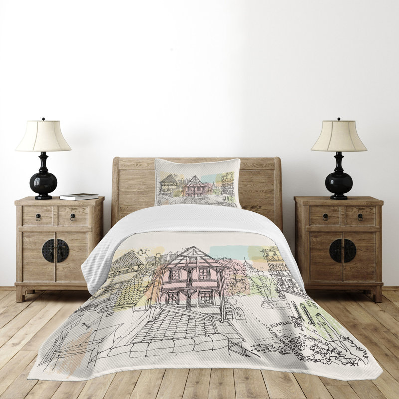 Ambesonne Ambesonne German Bedspread Set Historic Nuremberg Scene Multicolor