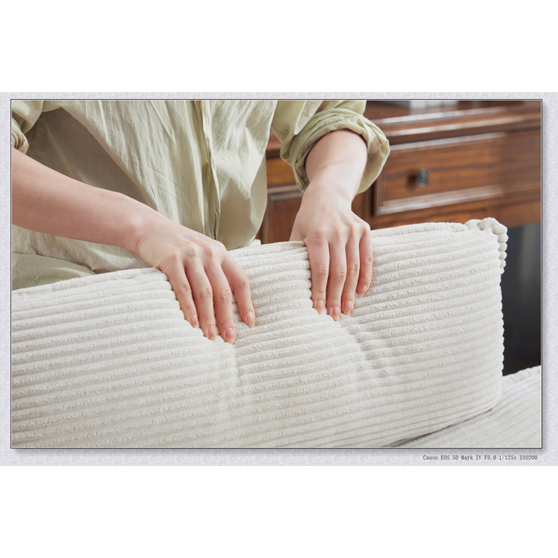 Canapé modulaire de 85,8 po de profondeur avec coussins et repose-pieds en velours côtelé, Beige