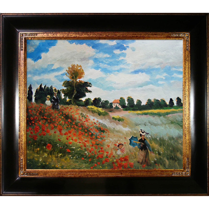 «Alan Poppy Field in Argenteuil» par Claude Monet - peinture sur toile encadrée, H 26 po x l 30 po x P 2 po, Encadré opulent