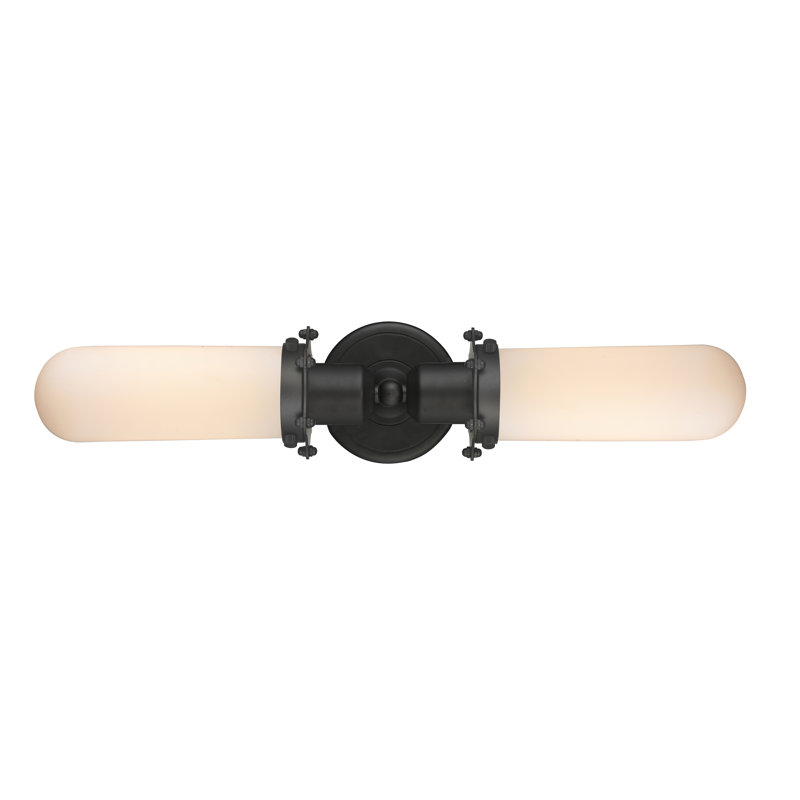 Éclairage pour meuble-lavabo 2 lumières Mikell, Blanc mat, Bronze huilé