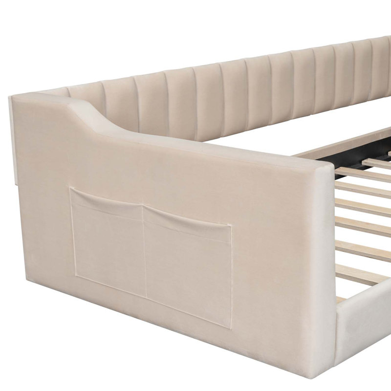 Upholstery Daybed and Side Storage pocket, Beige, Twin