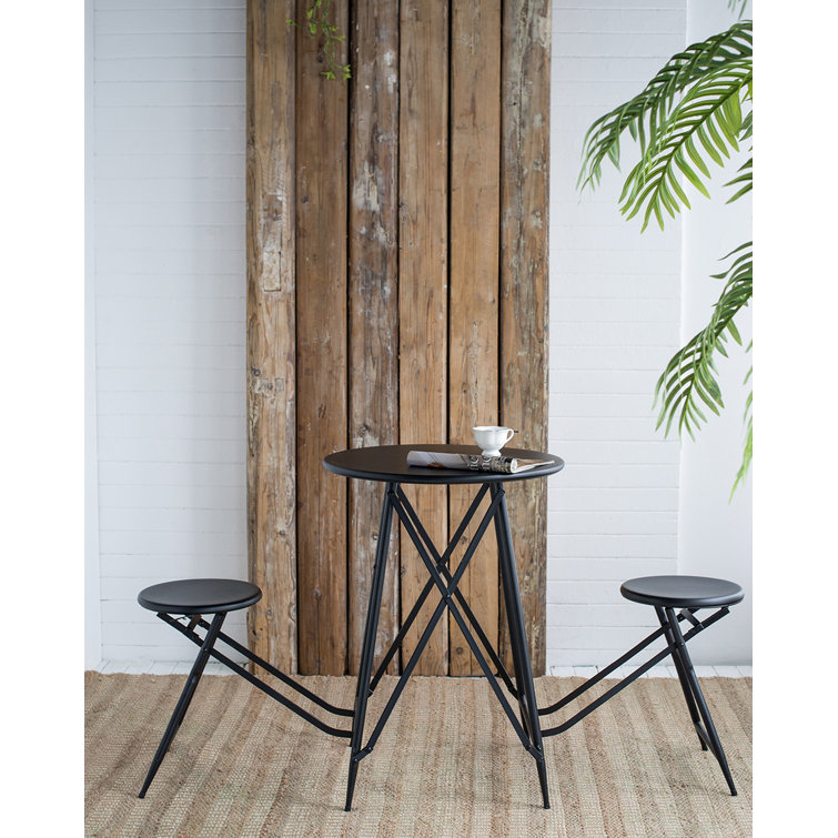 Versatile Black Side Table With Two Stools