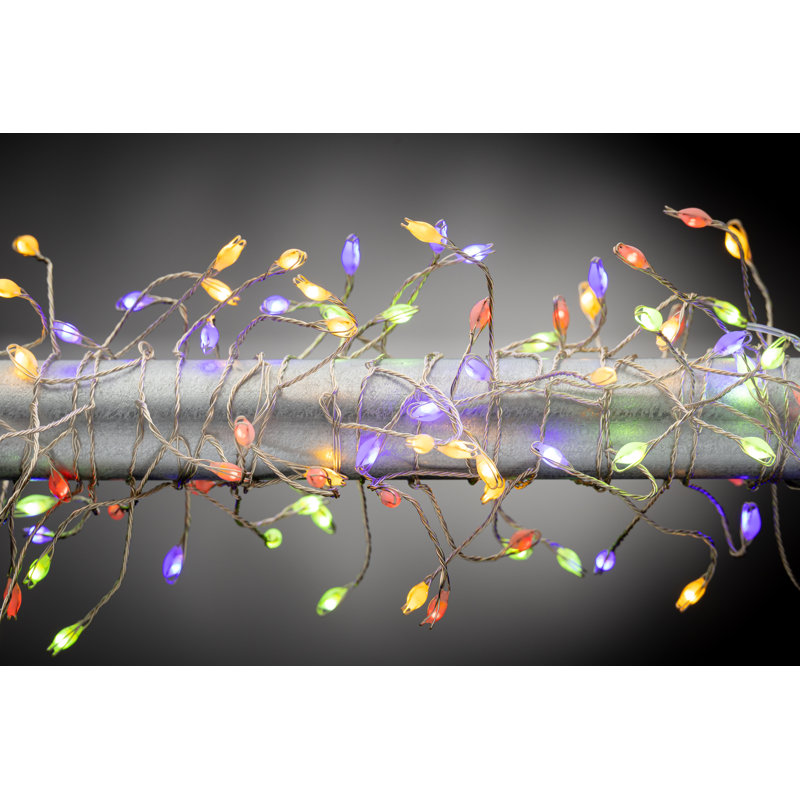 600-Light Multi-Function Electric Firecracker Curtain Light – Dual-Color Warm White and Multi-Color LED Display on Silver Wire with 6 Hanging Drops