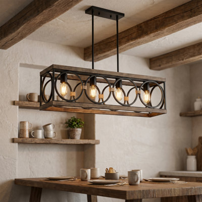 Luminaire suspendu rectangulaire de 31,6 pouces avec quatre ampoules, idéal pour les cuisines, les vestibules et les salles à manger