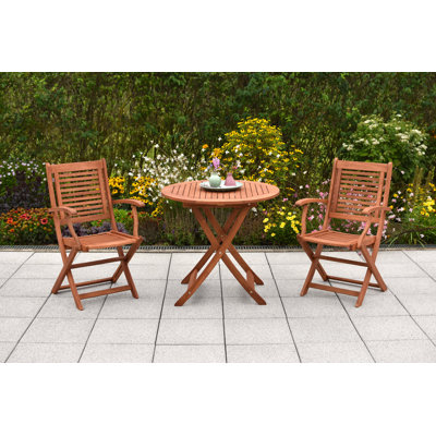 Amboy Circular 3 - Piece 2 - Person 65Cm L Eucalyptus Outdoor Table Set