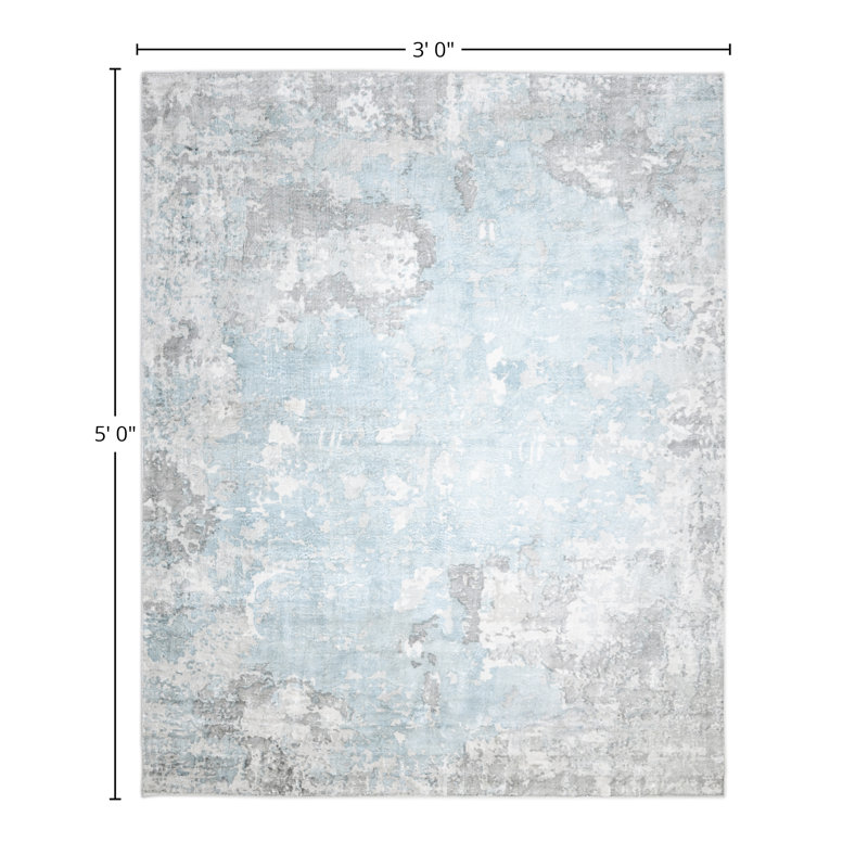 Tapis abstrait en soie noué à la main Wesner, Rectangle 3 pi x 5 pi