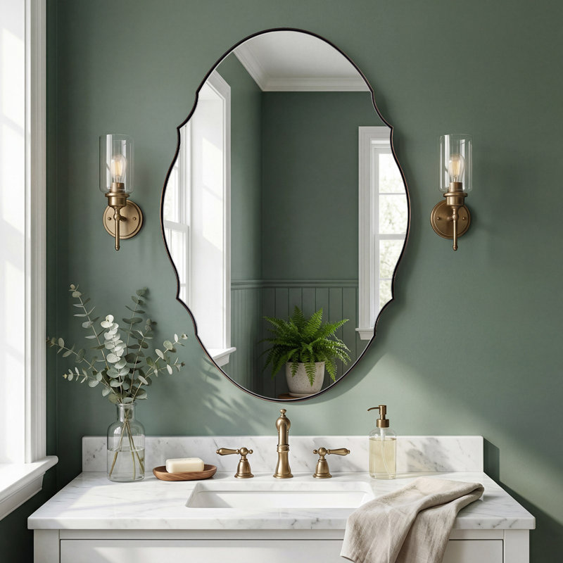 Miroir de salle de bain ovale contemporain Cadre en acier inoxydable, 36 po x 24 po, Bronze brossé