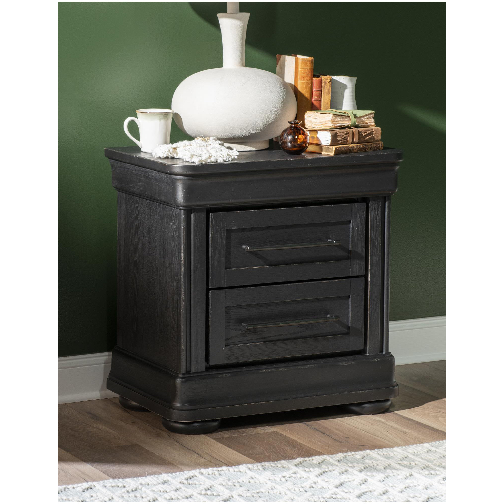 Country Living 2-Drawer Nightstand, Black