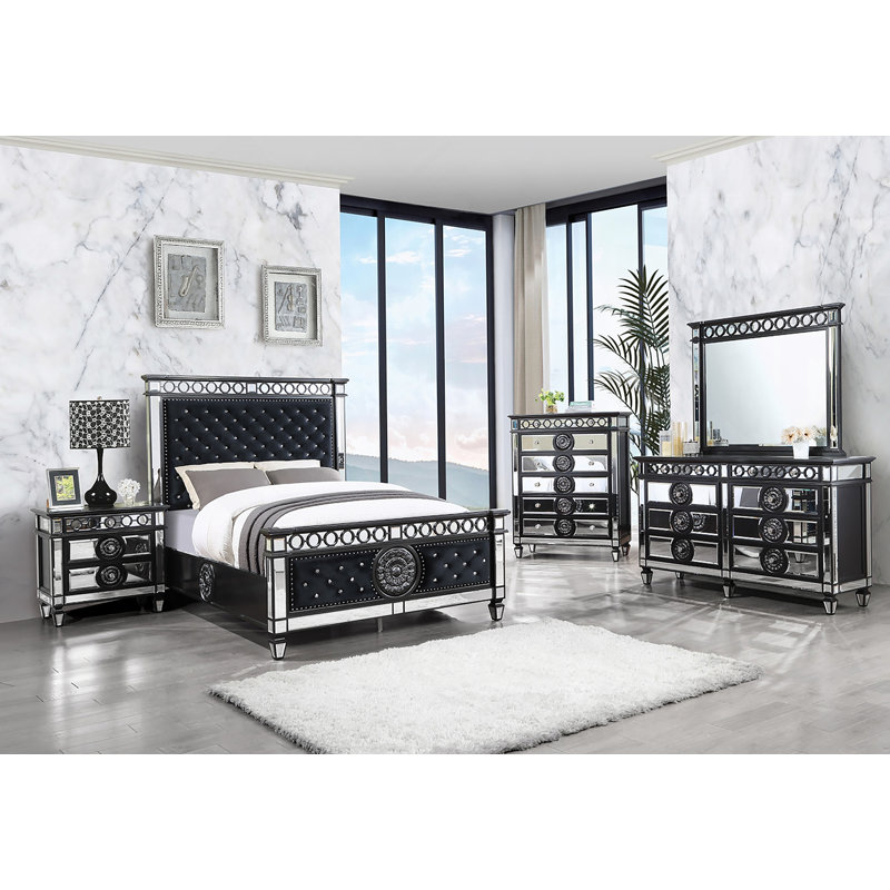 Table de chevet glamour de luxe avec deux tiroirs et une finition en miroir, un ajout étonnant pour rehausser votre décor intérieur