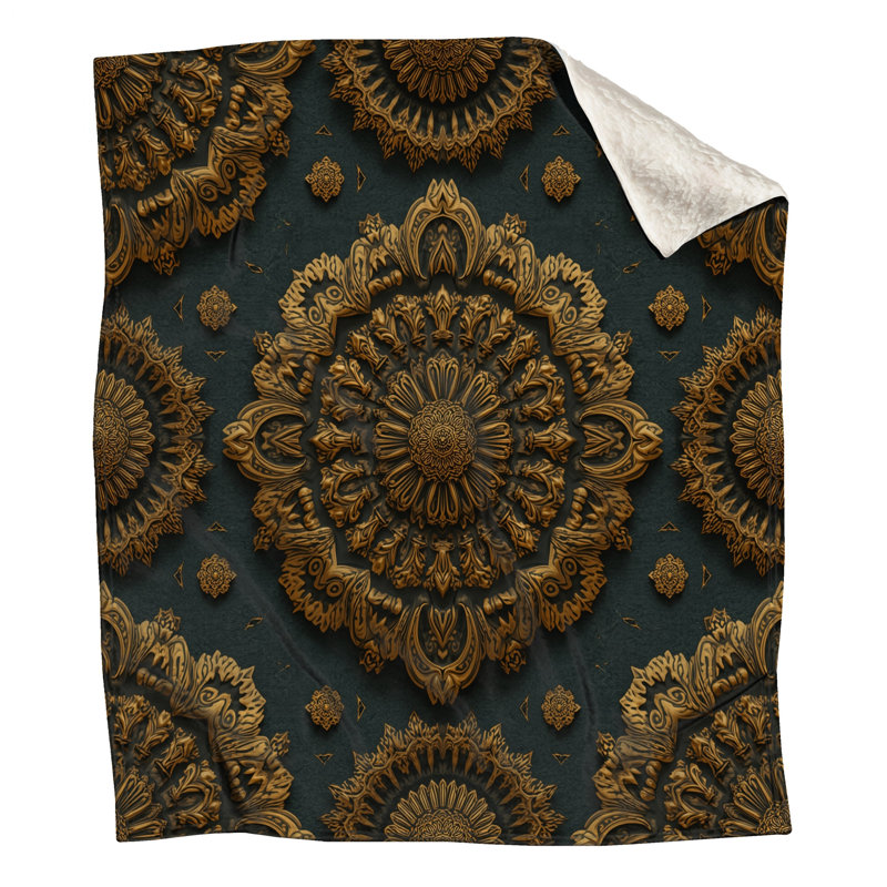 Couvertures de mandala complexes en bronze, L 60 po x H 80 po