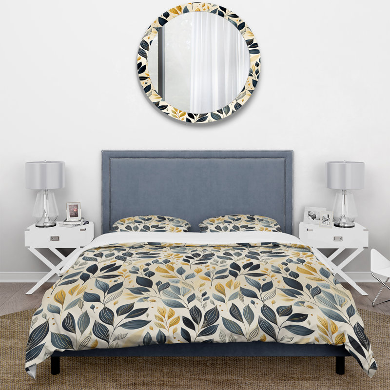 Literie moderne à motif de feuilles VI, Housse de couette pour grand lit et 2 taies décor