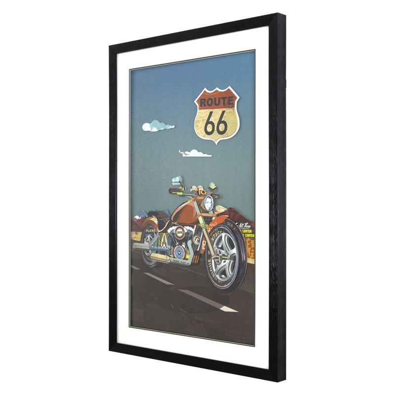 « motorcycle on route 66 »-impression d’art graphique sur papier encadrée