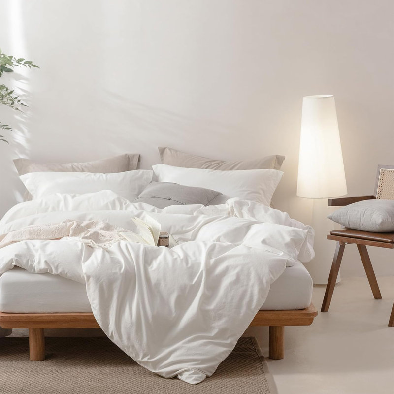 Ensemble de housse de couette Nayoroom, Blanc, Housse de couette pour très grand lit et 2 taies 