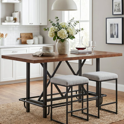 Bochini 62.99" L x 31.49" W Dining Table, Rectangular Counter Height Kitchen Table with Metal Footrest for Kitchen & Home Bar