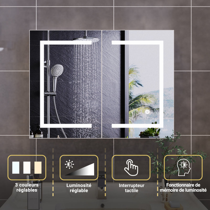 Mancia 80mm W 60mm H Wall Mounted Required Frameless Medicine Cabinet Mirror 2 Fixed