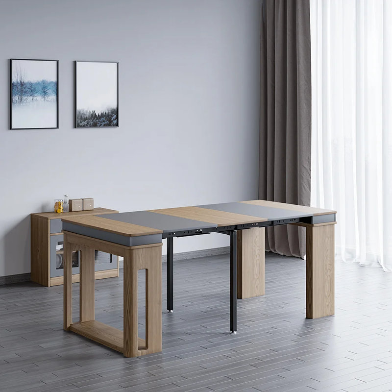 Modern Extendable Dining Table Rectangle Sideboard with Storage, Walnut
