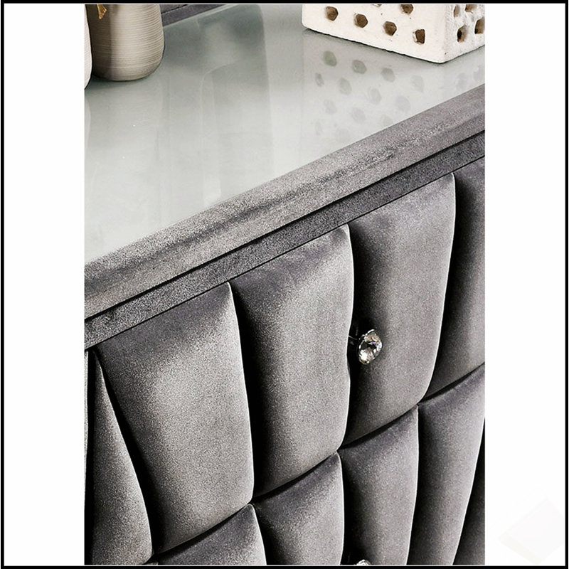 Élégante table de chevet rembourrée en tissu avec 2 tiroirs, d'inspiration Art déco pour les chambres glamour