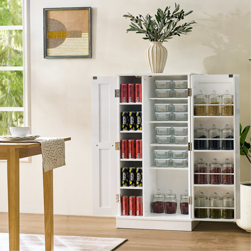 Armoire de rangement pour garde-manger, garde-manger autoportant avec portes et tablettes réglables, petit garde-manger pour cuisine, salle de bricolage pour salle à manger (blanc)
