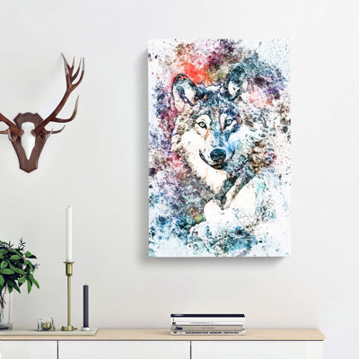 Wolf In Abstract - Wrapped Canvas Painting