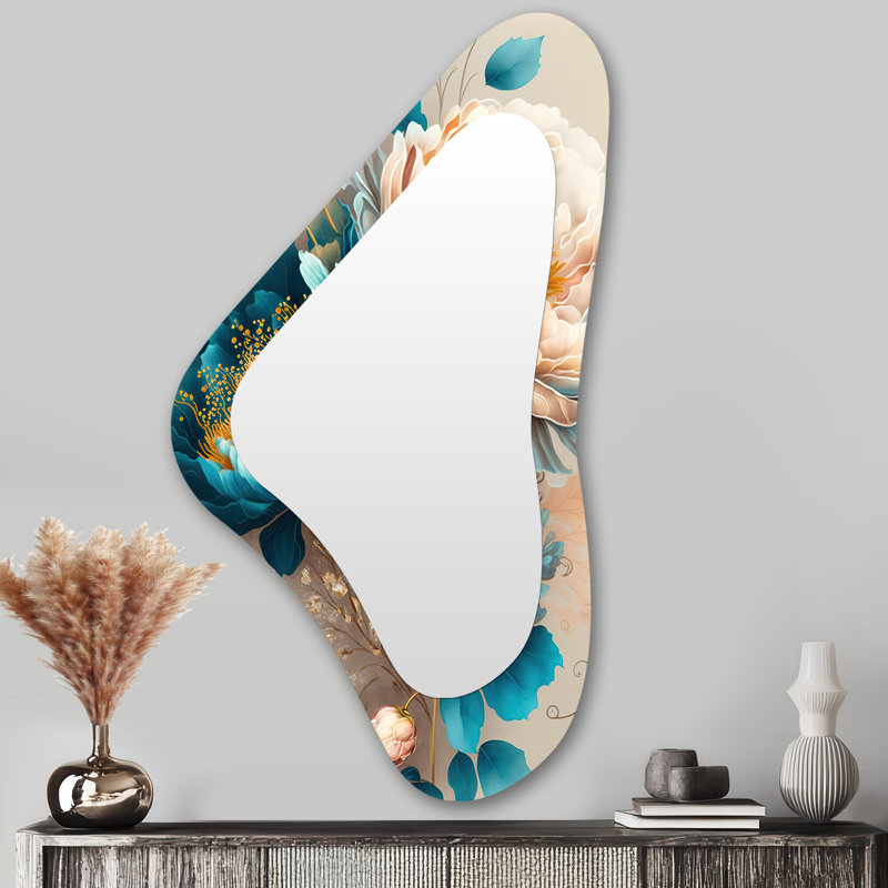 Multicolore Blooming Flowers II - Art floral en métal - Miroir mural traditionnel irrégulier