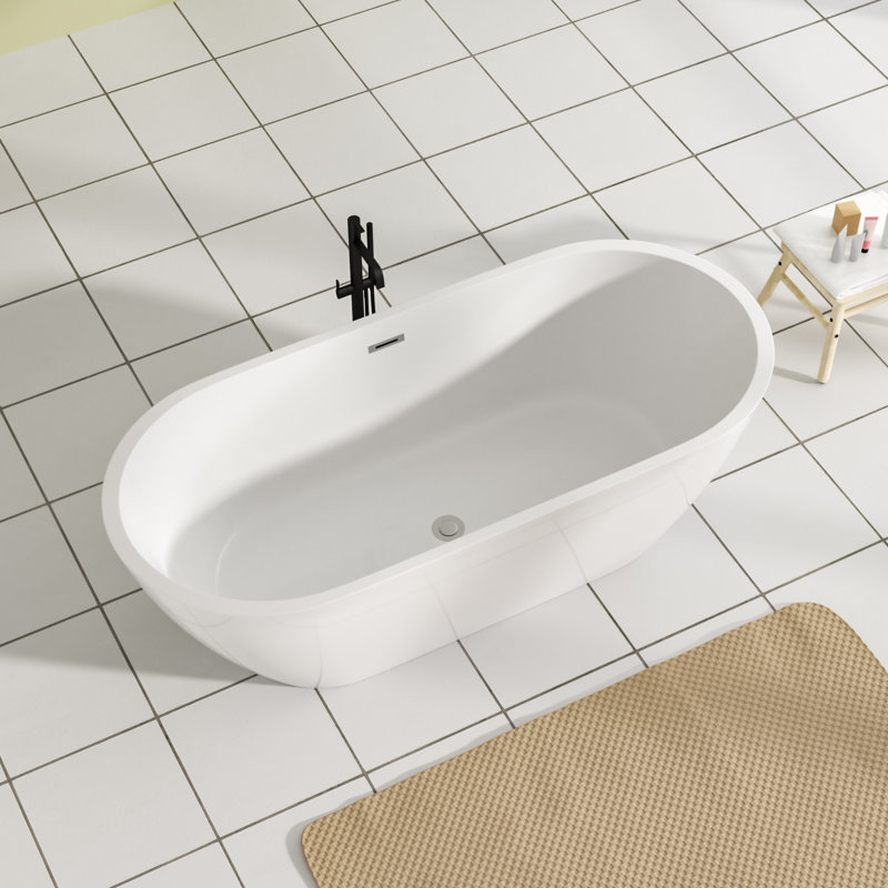 67"L × 30"W Freestanding Soaking Acrylic Bathtub with Pop-up Drain and Overflow