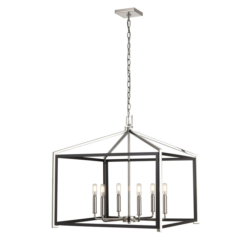 Lustre suspendu 6 lumières 24 po Canan, Noir/nickel poli