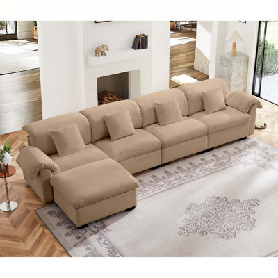 L-Shaped Velvet Four-Person Sofa